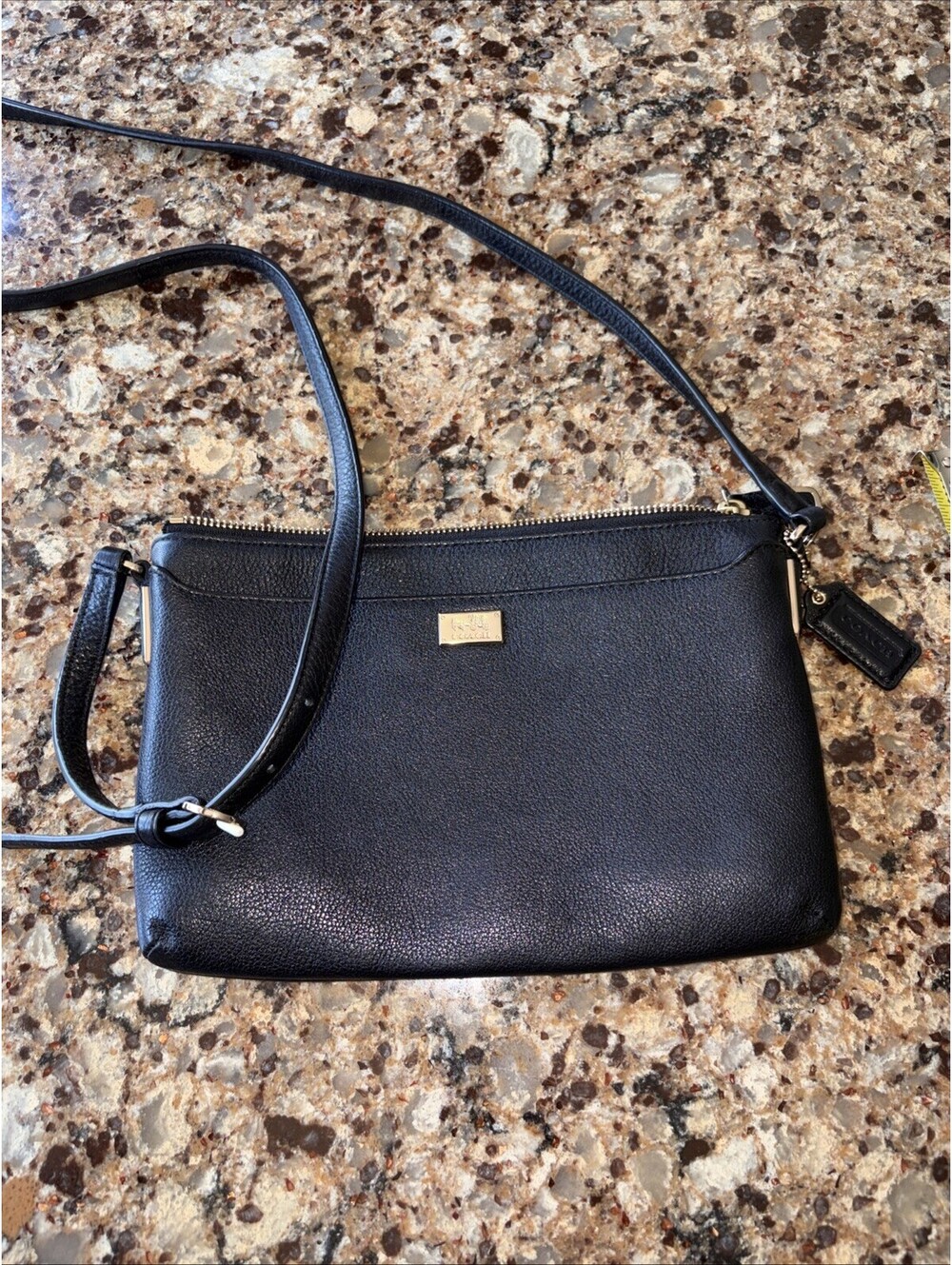 Coach Crossbody Black Bag With Gold Accents